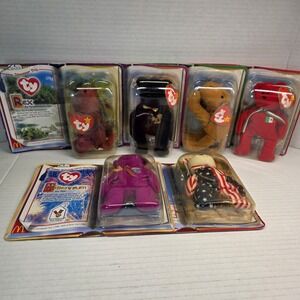 VTG McDonald's Ty Teenie Beanie Babies 2000 Lot of 7 Bears & Dino MOC Sealed Set